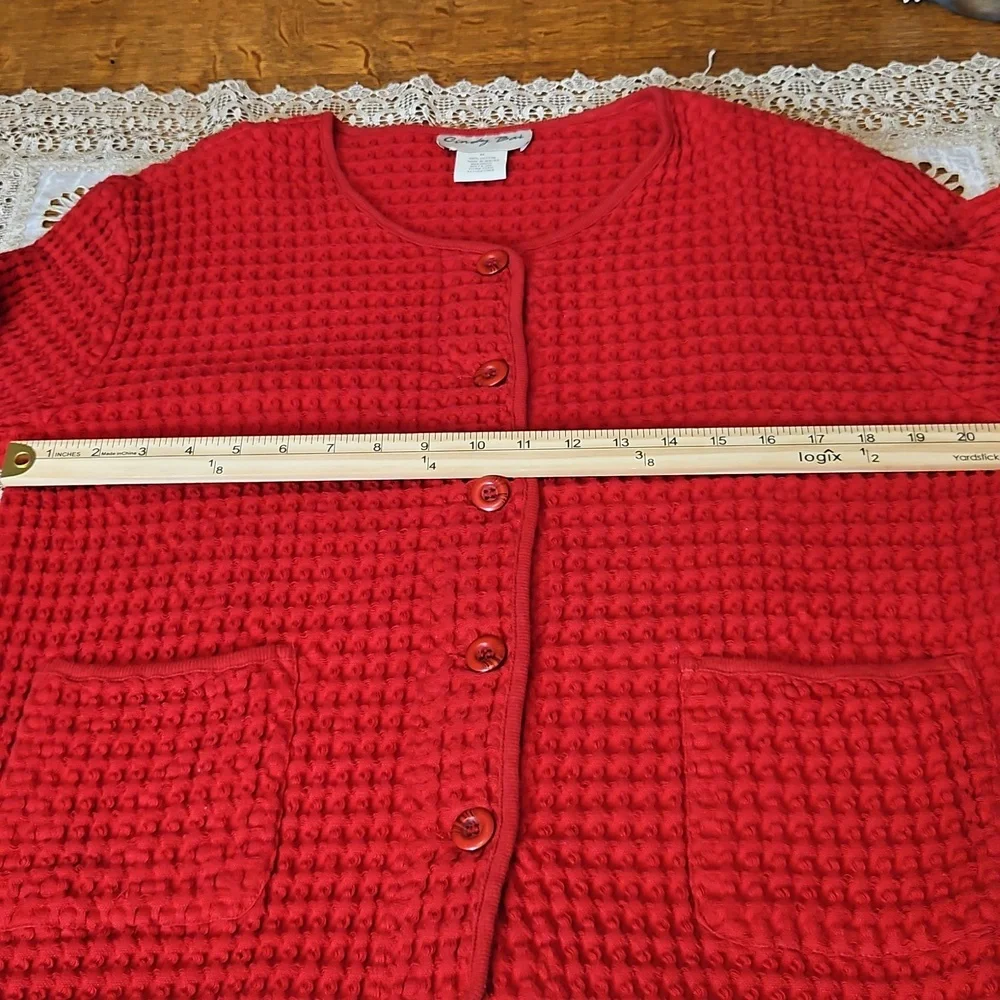 Vintage Cindy Bai Thick Waffle Knit Button- Up Cardigan With Front Pockets - Picture 8 of 11